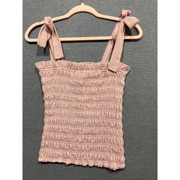 Anthropologie Womens Smocked Tie Strap Tank Top Rose Cami Blouse Size Small - Picture 5 of 10
